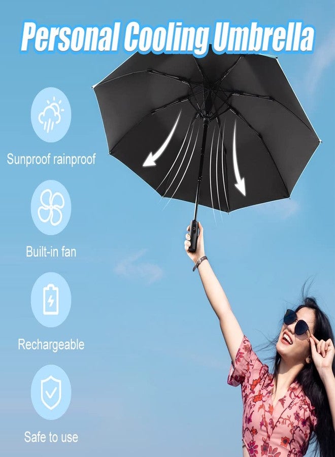 WOOLALA UV Sun Umbrella with Fan, Portable Cooling Fan Umbrella UPF 50+ Foldable Umbrella for Sun & Rain, USB Rechargeable Travel Umbrella Personal Fan for Heatstroke, Hot Days - Image 3